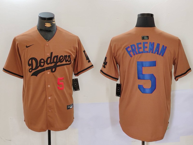 Men Los Angeles Dodgers #5 Freeman army green joint name 2024 Nike MLB Jersey style 3